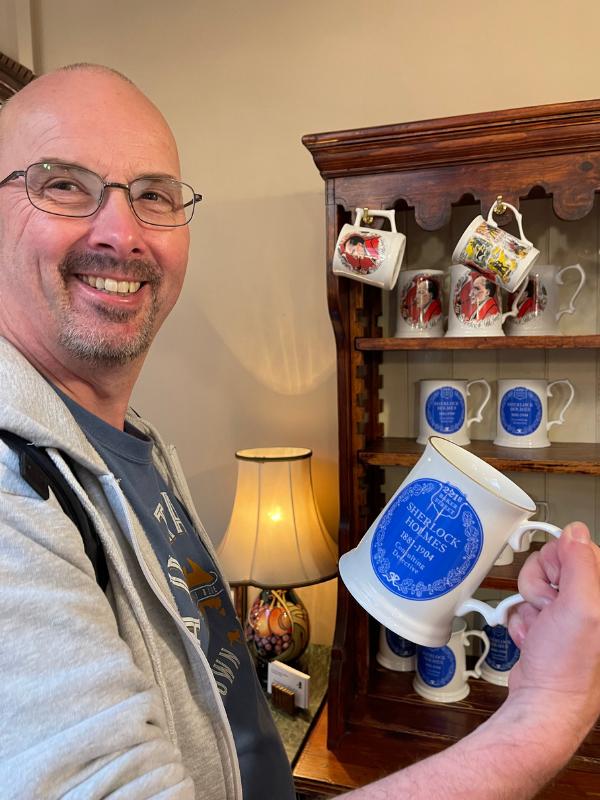 Doug with a Sherlock Holmes mug