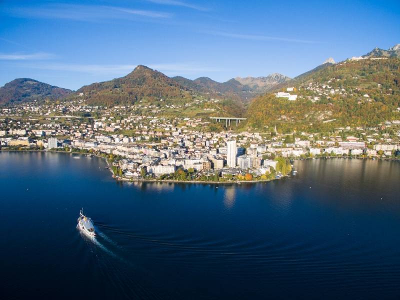 The town of Montreux on Lake Geneva in Switzerland