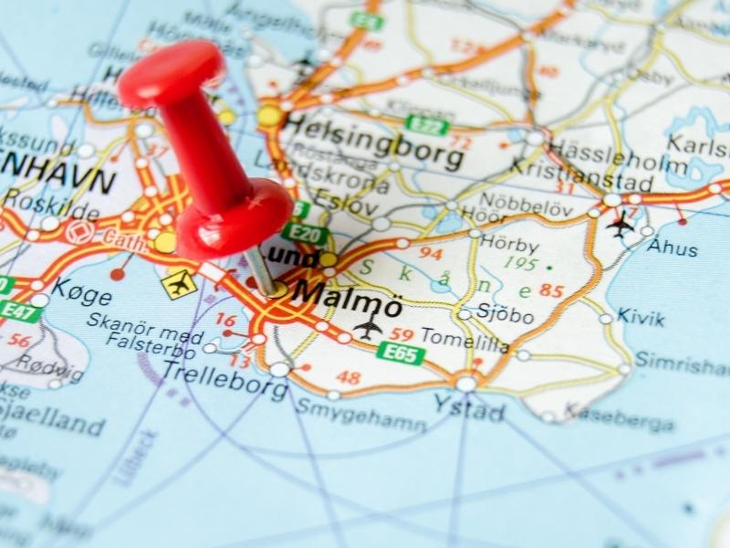 Map showing location of Malmo.
