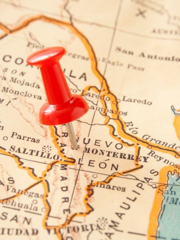 Map of Monterrey in Mexico.