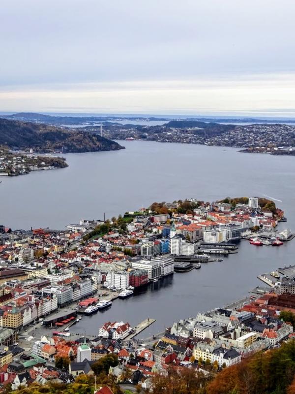 Bergen city centre aerial view.