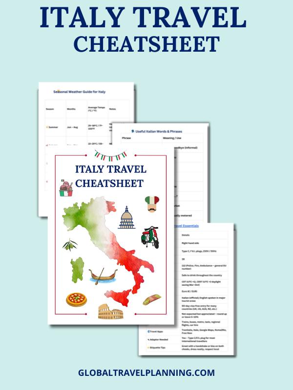 Italy Travel Cheatsheet cover 1
