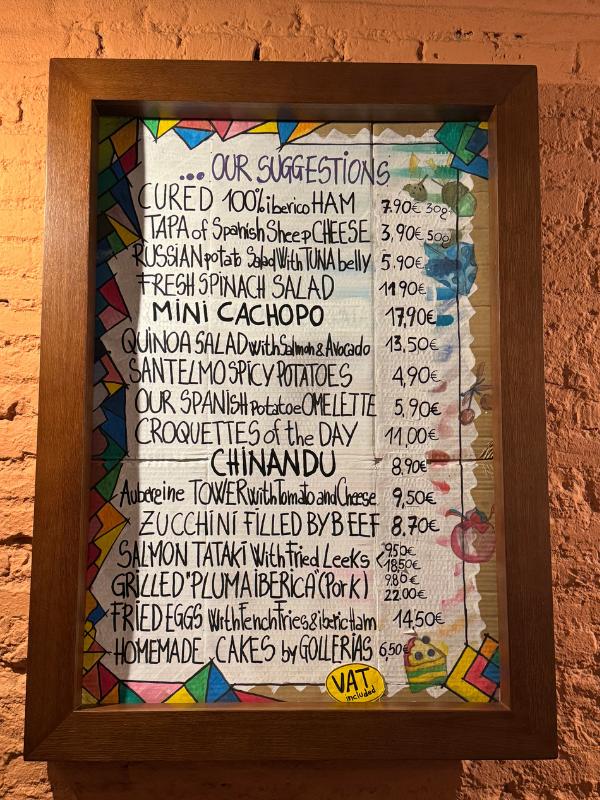 Menu in Tapoas bar