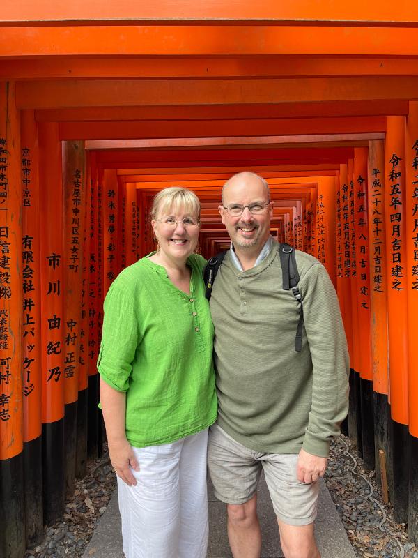 Contact Tracy and Doug Collins at Global Travel planning who in this image are in Japan.