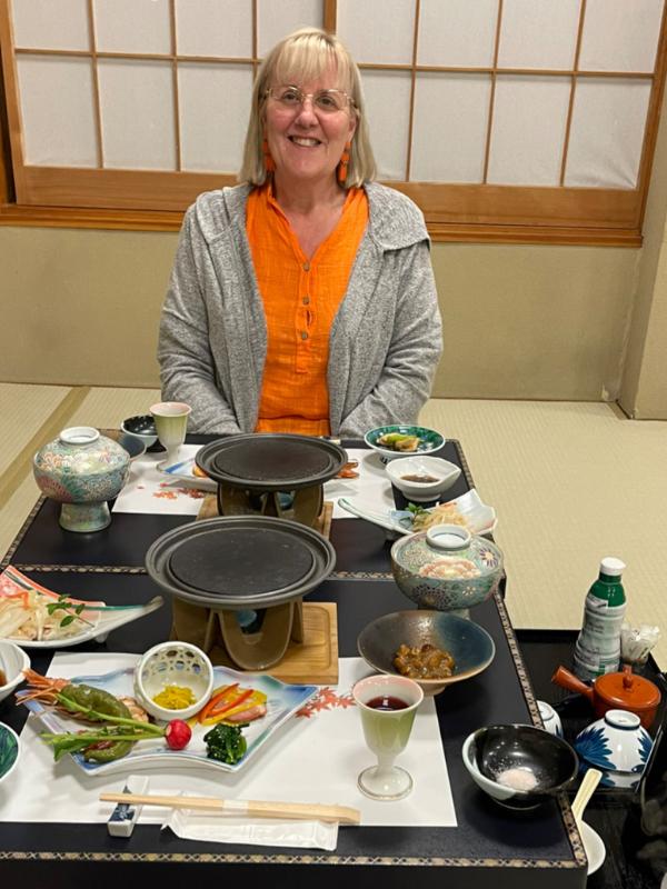 Tracy at the Ryokan at dinner