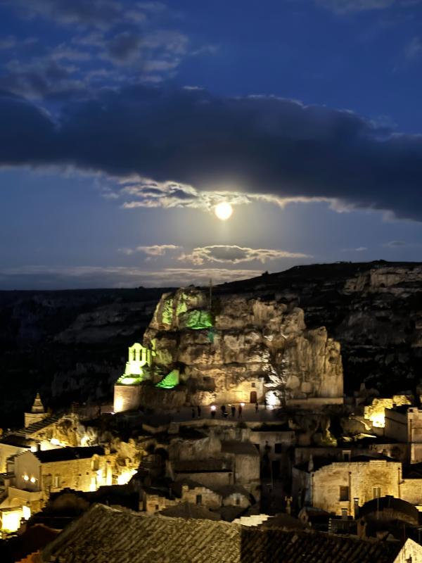 View of Meteora at night.