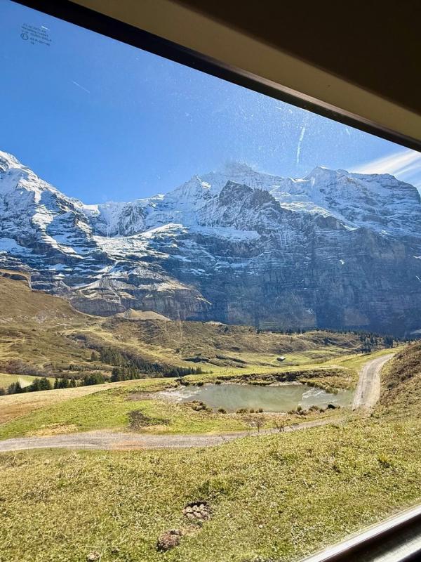 View of Eiger Monch and Jungfrau from train window 1