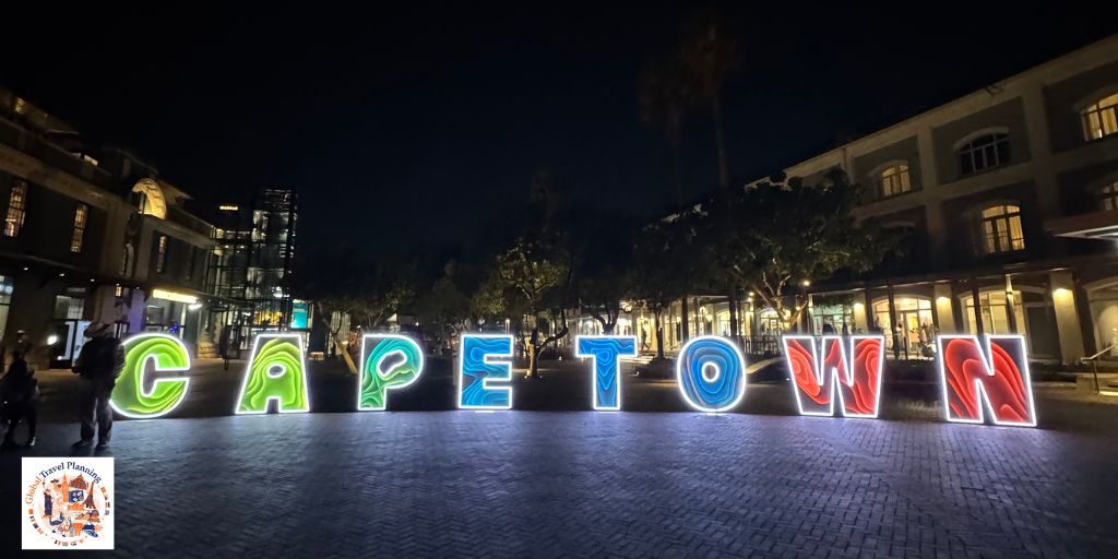 Cape Town sign lit up at night